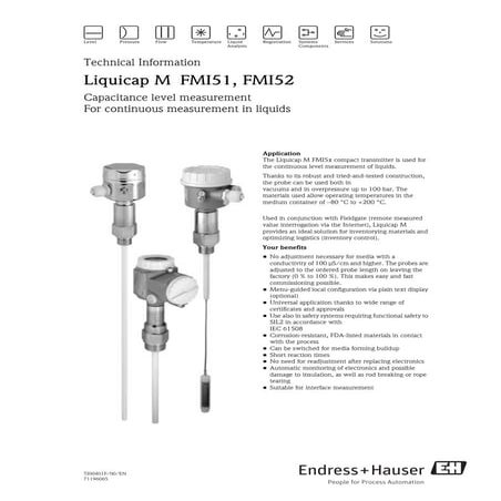 Capacitance level measurement-Liquicap M FMI51, FMI52