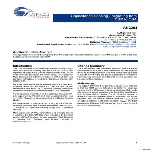 Capacitance Sensing - Migrating from CSR to CSA