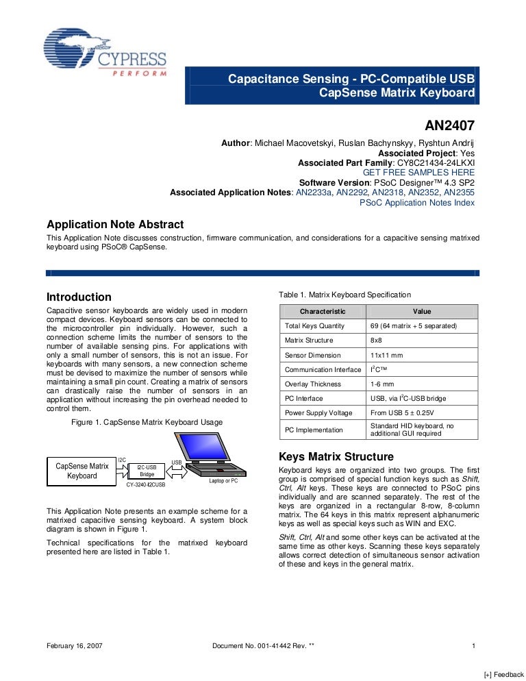 Capacitance Sensing USB CapSense Matrix Keyboard