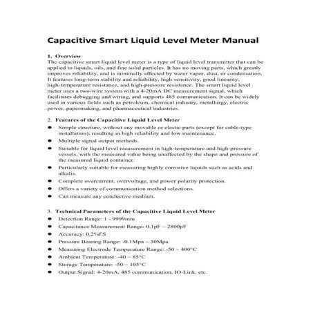 Capacitive Smart Liquid Level Meter - User Manual & Technical Guide