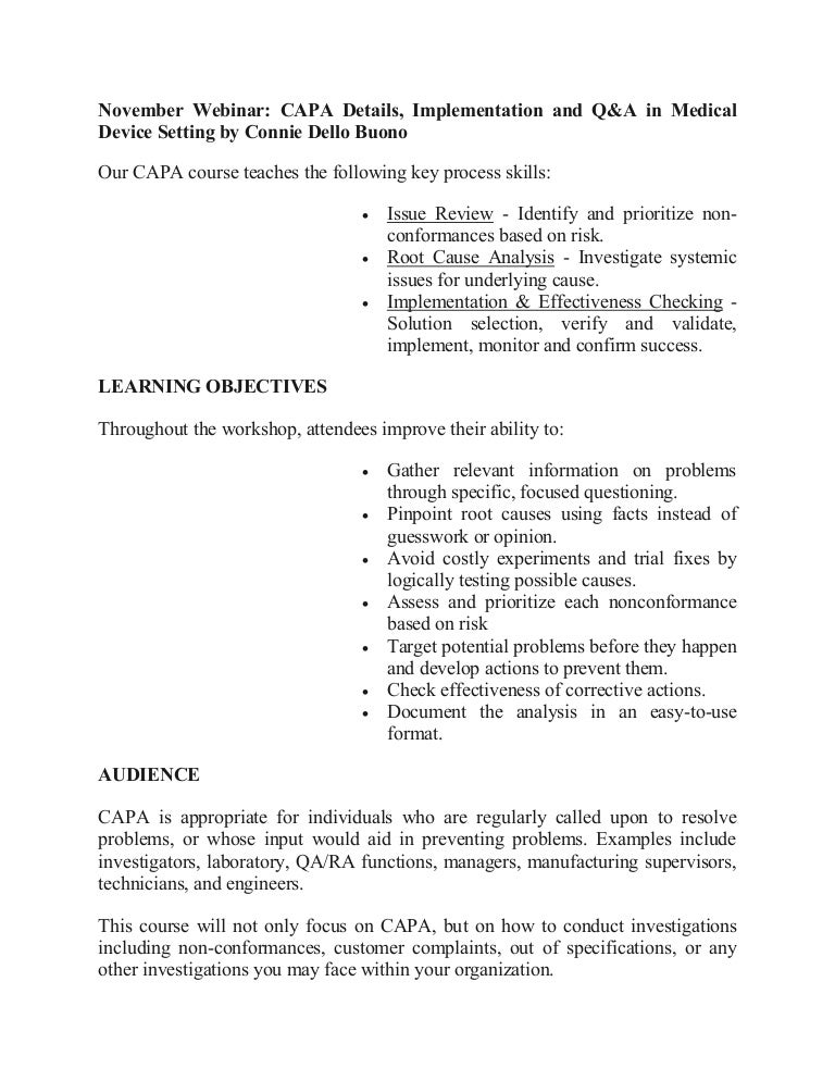 Corrections, Investigations and CAPA Details in Medical Device Setting