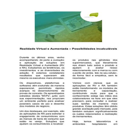 RA e RV - Realidade Virtual e Aumentada | PDF