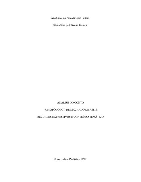 Análise do conto Um Apólogo