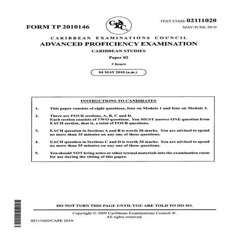 Cape caribbean studies pp2 2010
