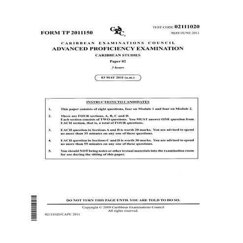 Cape caribbean studies pp2 2011