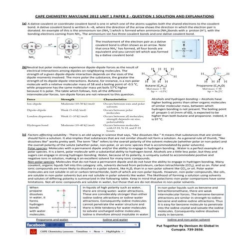 CAPE Chemstry 2012 U1 P2 Q1 Past Paper Answer And Explanations