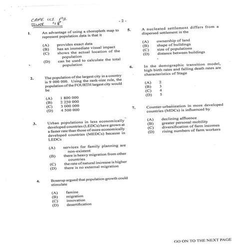 Simple explanations with answers to CSEC Geography 2019 multiple choice ...