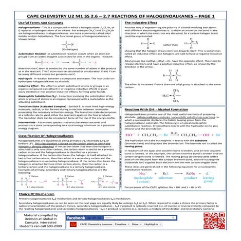 Cape unit 2 chemistry reactions of halogenoalkanes   cram sheet