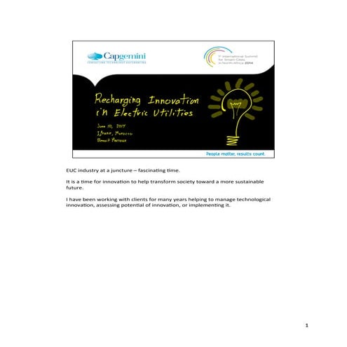 Recharging Innovation in Electric Utilities, June 10, Ifrane, Morocco, Benoit Marcoux