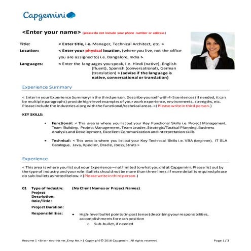 Capgemini resume template