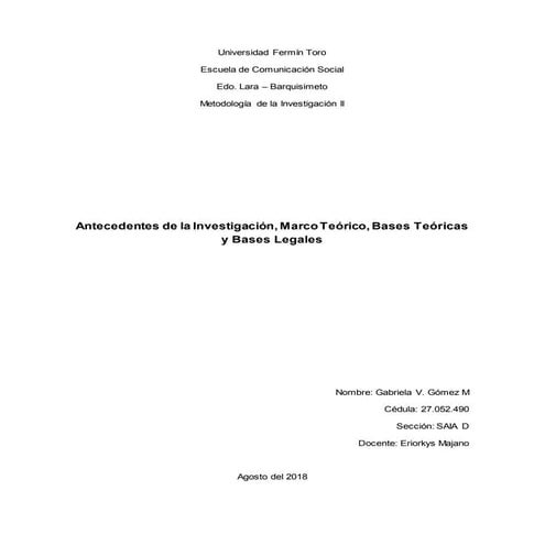 Antecedentes de la Investigación, Marco Teórico, Bases Teóricas y Bases Legales