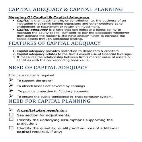 Capital adequacy and capital planning