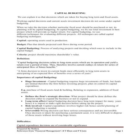 Capital budgeting overview 