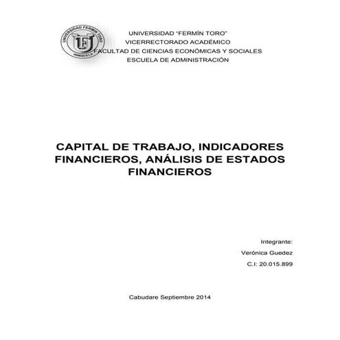 Capital de trabajo, indicadores financieros