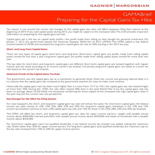 GAMABrief: Preparing for the Capital Gains Tax Hike