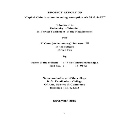 Capital gain taxation including exemption us 54 &amp; 54 ec