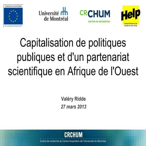 Capitalisation de politiques publiques et d'un partenariat scientifique en Af...