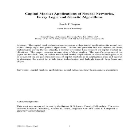Capital market applications of neural networks etc