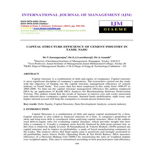 FINANCIAL PERFORMANCE OF TANCEM CEMENT COMPANY IN TAMIL NADU - A STUDY ...