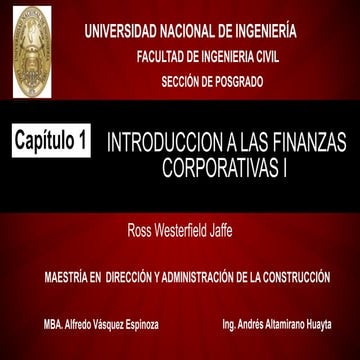 Capitulo 01 Introducción a las Finanzas Corporativas I