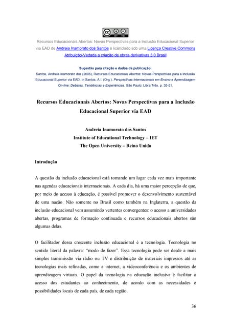 Recursos Educacionais Abertos: Novas Perspectivas para a Inclusão Educacional Superior via EAD 