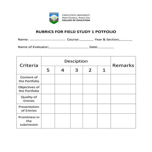 rubrics for fs 1 portfolio