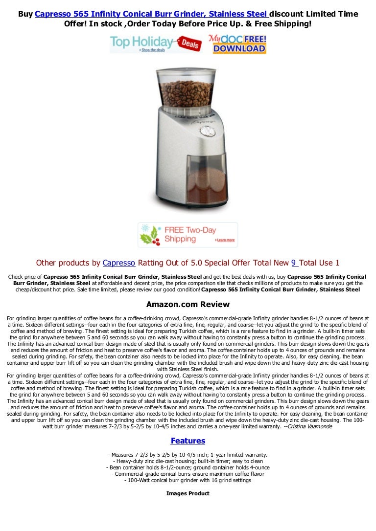 Stainless Steel Capresso 565.05 Infinity Conical Burr Grinder