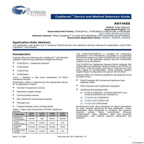 CapSense Device and Method Selection Guide