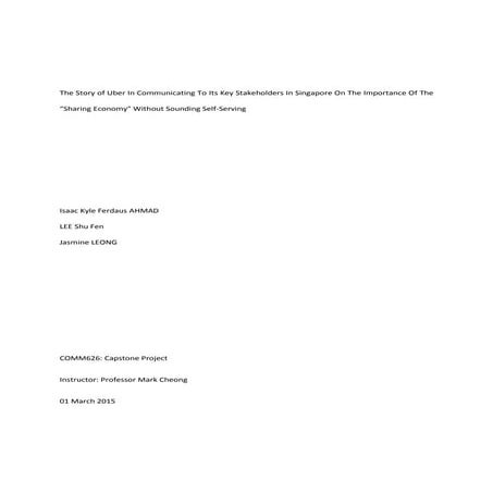 The Story of Uber In Communicating To Its Key Stakeholders In Singapore On Th...