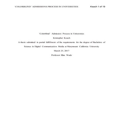 Colorblind' Admissions Proccess in Universities 