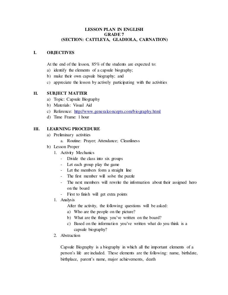 Capsule biography example for grade 7 image