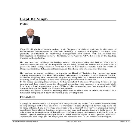 Capt BJSingh  Trg Profile 14 Mar