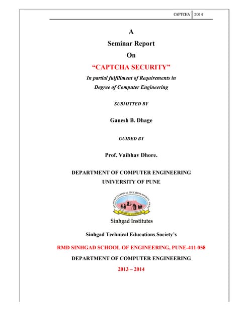 Captcha Seminar report 2014 pdf