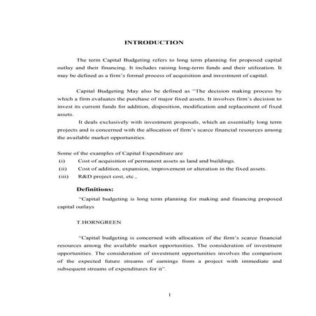 Captial budgiting in itl