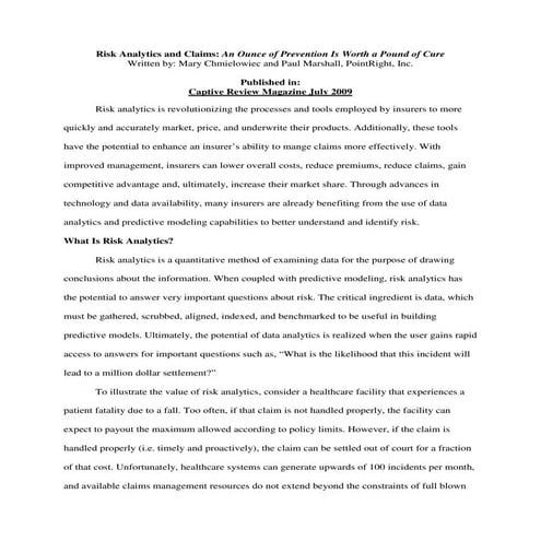 Claim Analytics - Captive Review Article  09