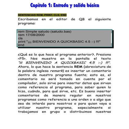 Capítulo 1 Qbasic entrada y salida básica | PDF