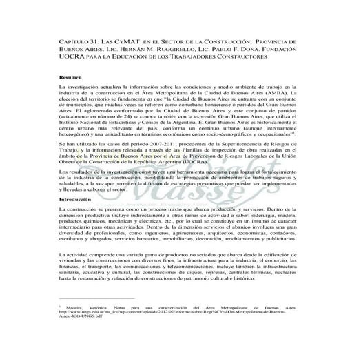 Las CyMAT en el Sector de la Construcción. Provincia de Buenos Aires