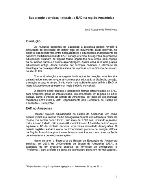 Superando barreiras naturais: a EAD...