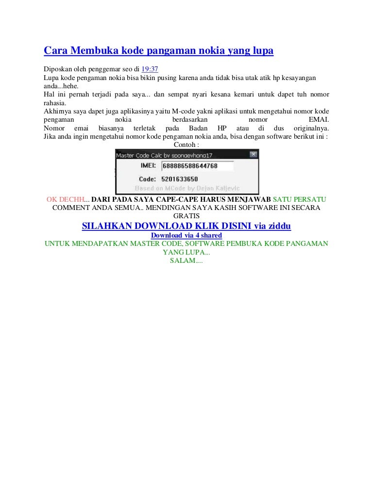 Cara membuka kode pangaman nokia yang lupa