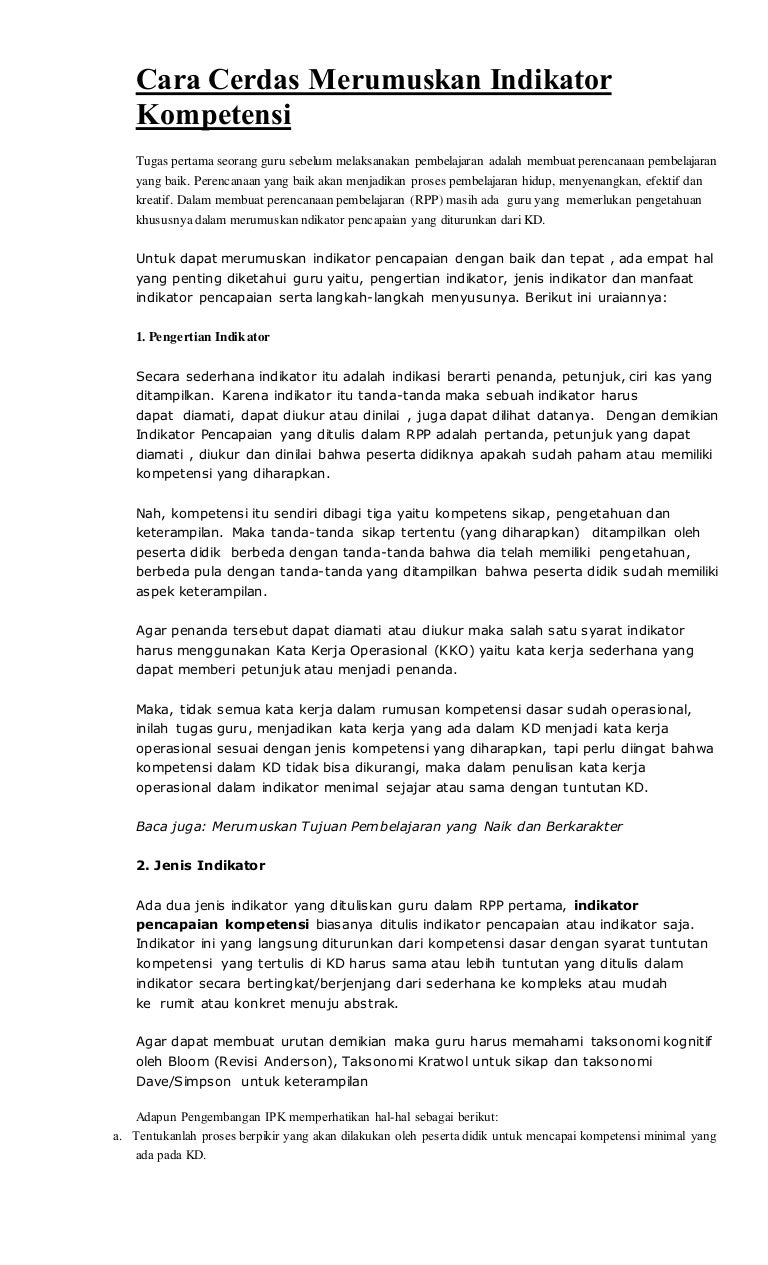 Cara Cerdas Merumuskan Indikator Kompetensi