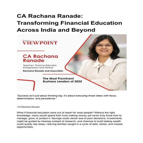 CA Rachana Ranade_ Transforming Financial Education Across India and ...