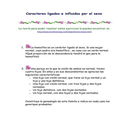 Ejercicios de Genética: Caracteres ligados e influidos por el sexo