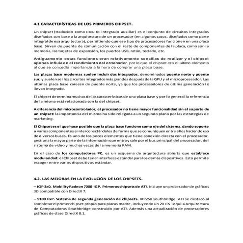 Caracteristicas de los primeros chipset