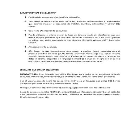 Caracteristicas de sql server