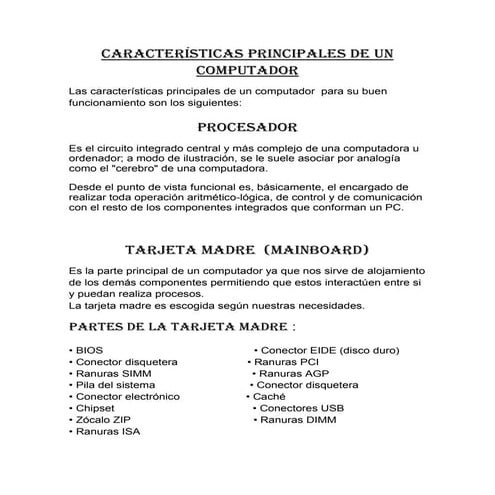 Caracteristicas de un computador