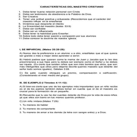 Caracteristicas el maestro cristiano