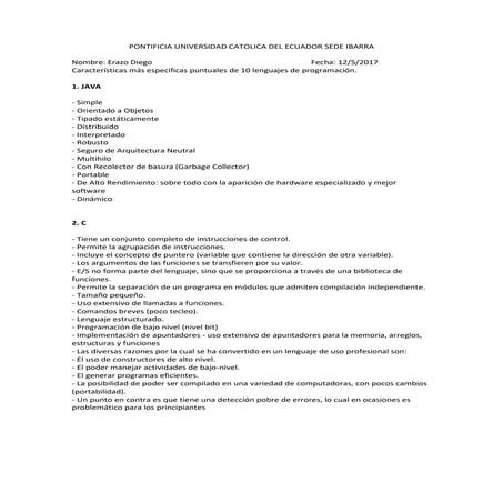 Caracteristicas mas especificas de algunos lenguajes de programacion