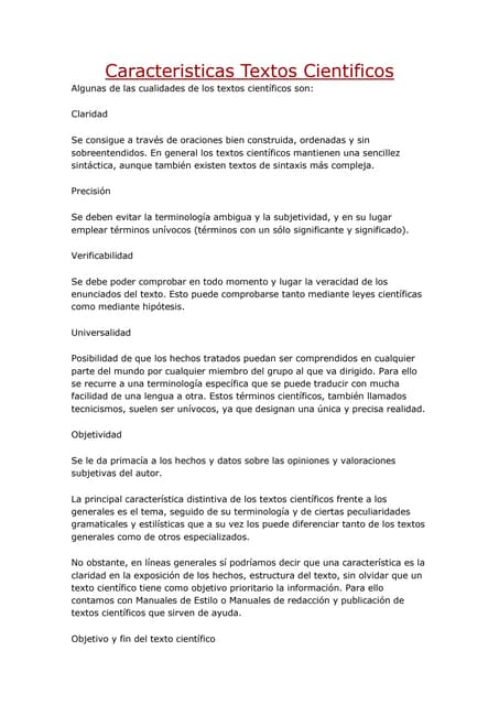 Caracteristicas textos cientificos
