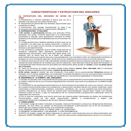 Caracteristicas y estructura del discurso