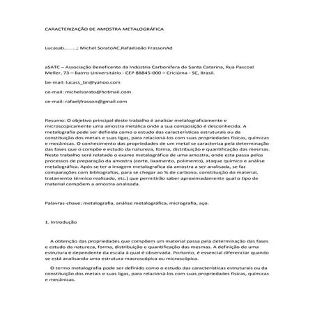 Caracterização de amostra metalográfica | PDF
